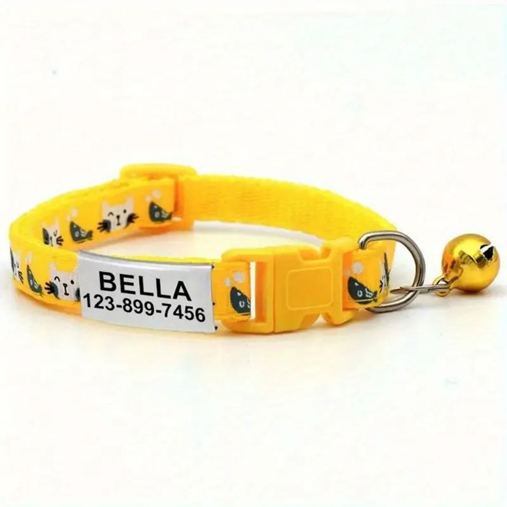 Personalized Reflective Cat Collar With Engraved Name Tag Bell 10