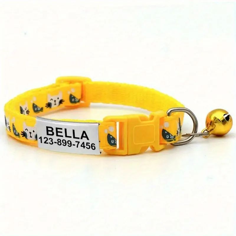 Personalized Reflective Cat Collar With Engraved Name Tag Bell 10