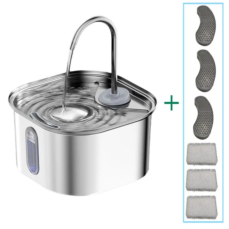 Stainless Steel Cat Water Fountain With Ultra Quiet Pump And USB Automatic Water Dispenser 7