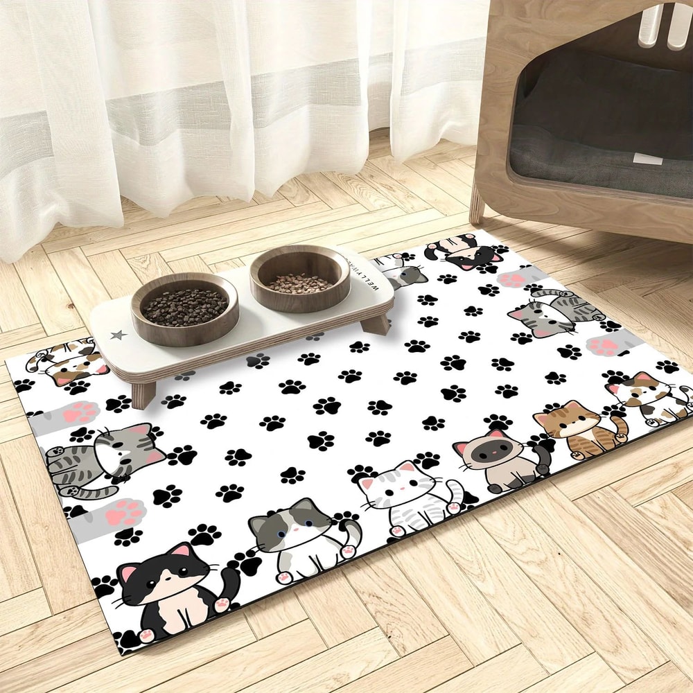 PawDry Cartoon Cat Litter Mat QuickDry Diatomaceous Earth Mat For Feeding Litter Areas 0