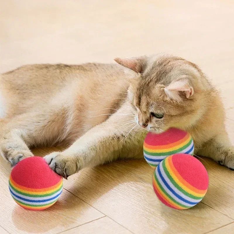 Rainbow Bounce Pet Toy Balls Soft EVA Interactive Cat Toys Dog Training Play Balls 3