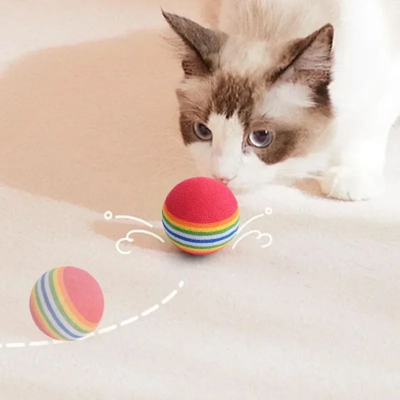 Rainbow Bounce Pet Toy Balls Soft EVA Interactive Cat Toys Dog Training Play Balls 5