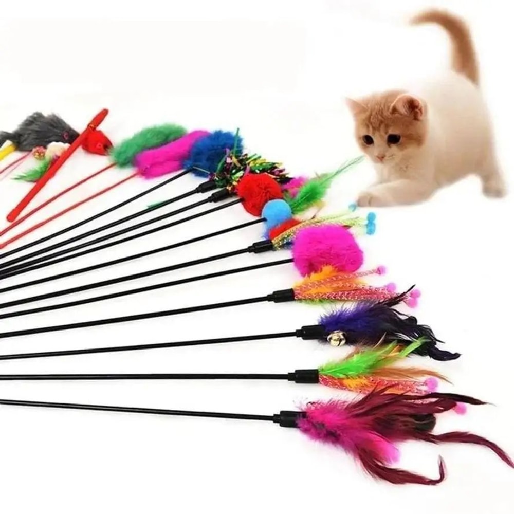 5Pack Cat Feather Wand Toys For Interactive Kitten Play 5