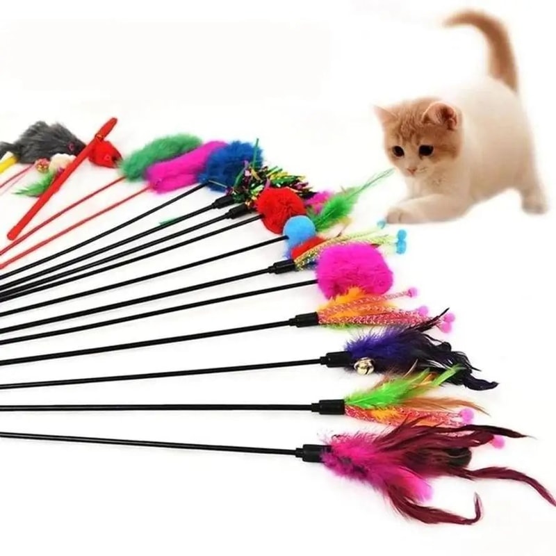 5Pack Cat Feather Wand Toys For Interactive Kitten Play 5