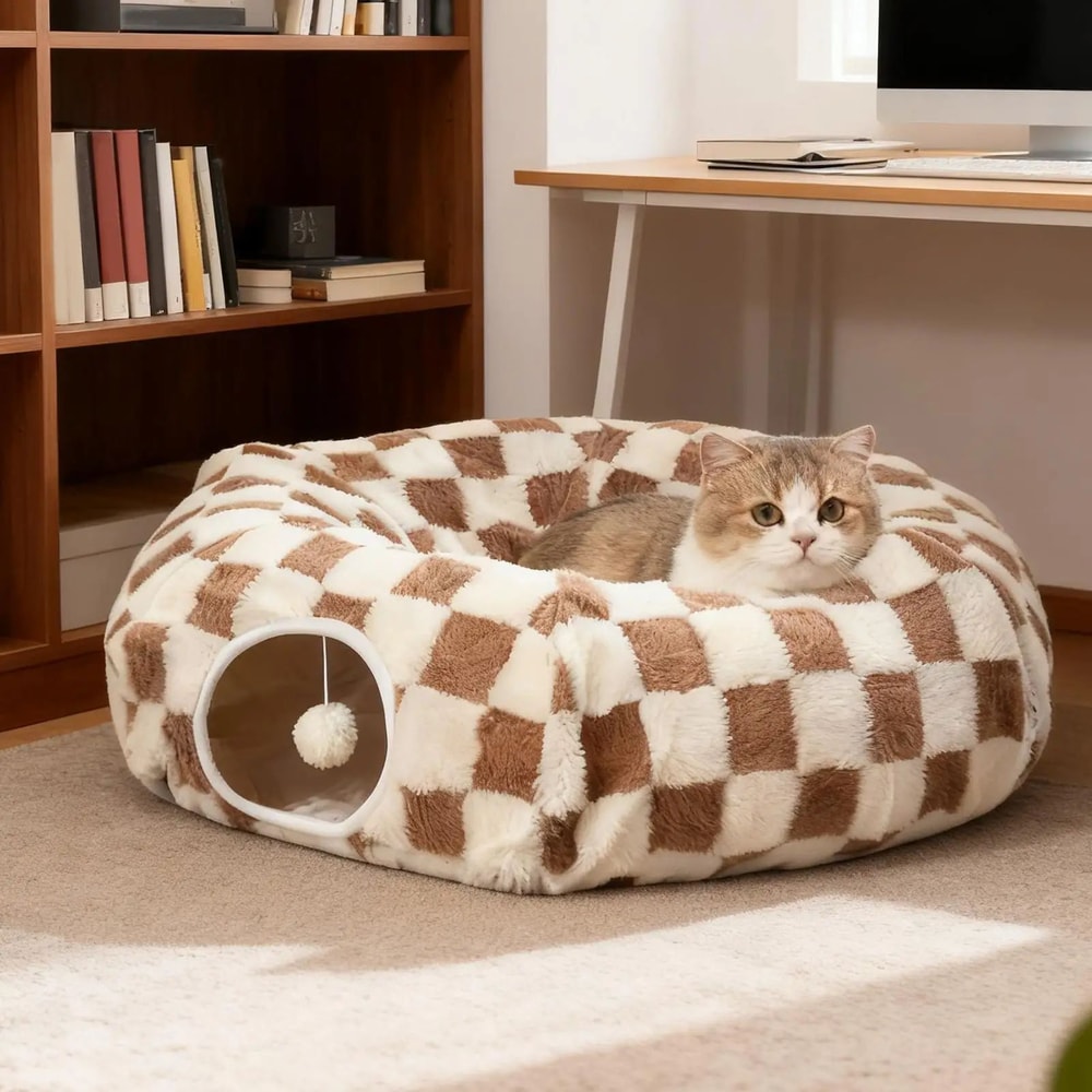 CozyPlay Cat Tunnel Bed With Ball Toy And Washable Cave Design 1