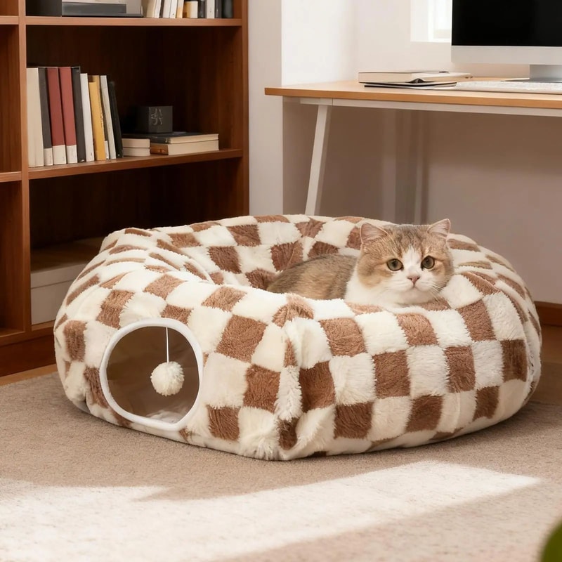 CozyPlay Cat Tunnel Bed With Ball Toy And Washable Cave Design 1