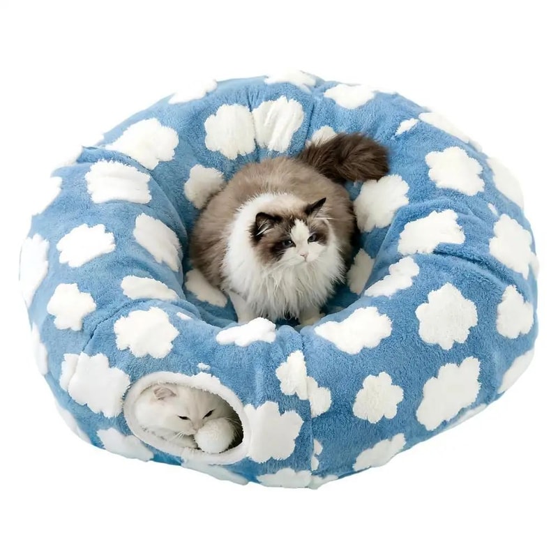 CozyPlay Cat Tunnel Bed With Ball Toy And Washable Cave Design 7