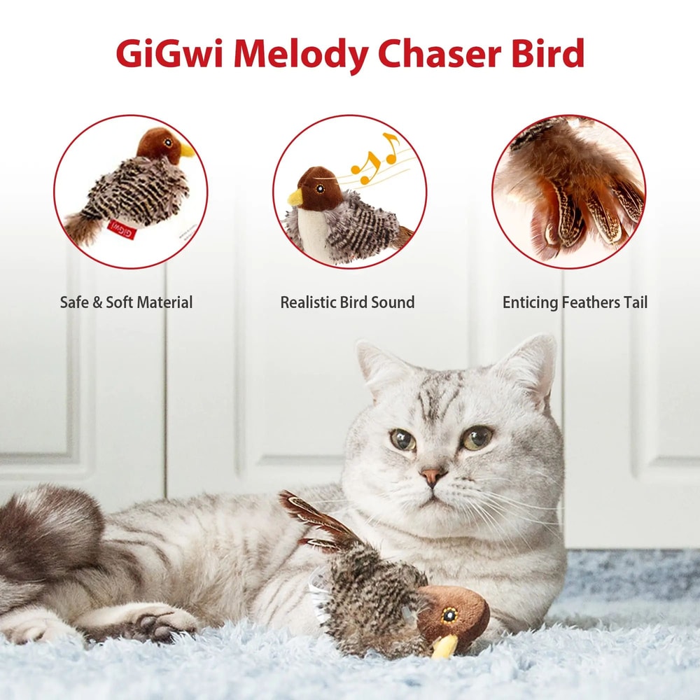 GiGwi Chirping Feather Cat Toy For Indoor Hunting Play 2