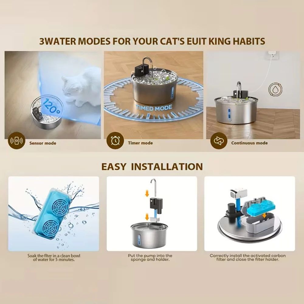 FreshFlow 32L Wireless Cat Water Fountain With Stainless Steel Bowl 4