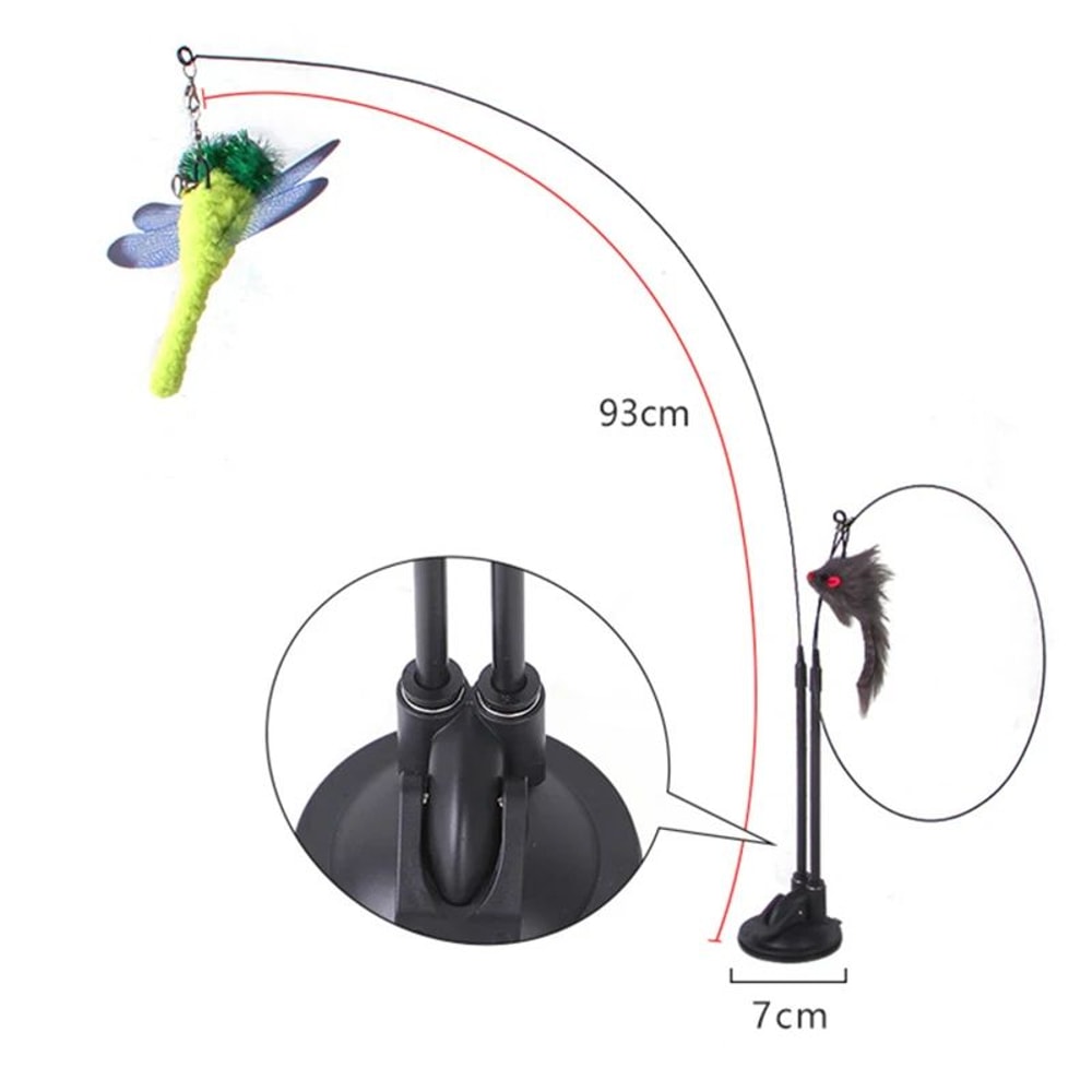 Interactive Bird Feather Wand Cat Toy With Suction Cup And Bell Teaser 4