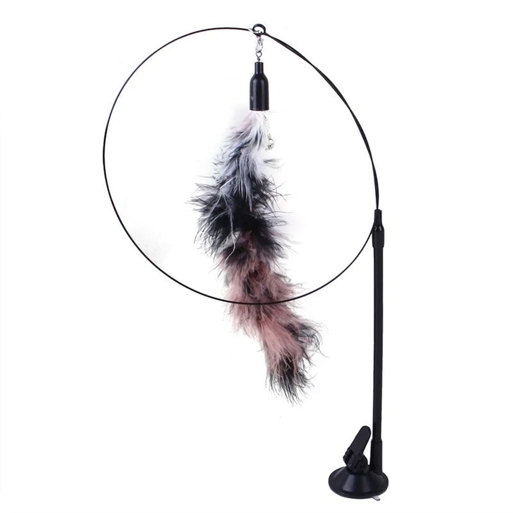 Interactive Bird Feather Wand Cat Toy With Suction Cup And Bell Teaser 8