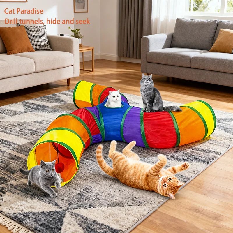 Rainbow Collapsible Cat Tunnel For Indoor Cats 0