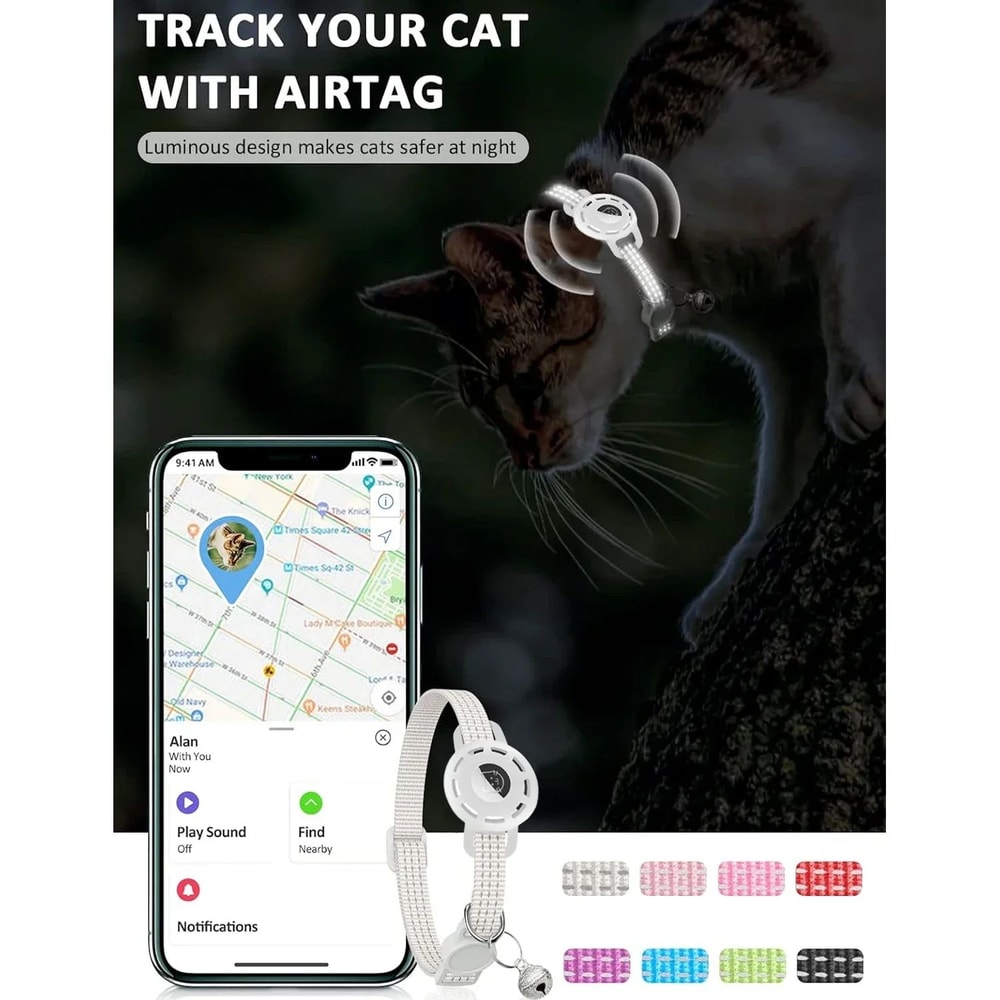 Reflective Breakaway AirTag Pet Collar With Secure Holder Bell 5