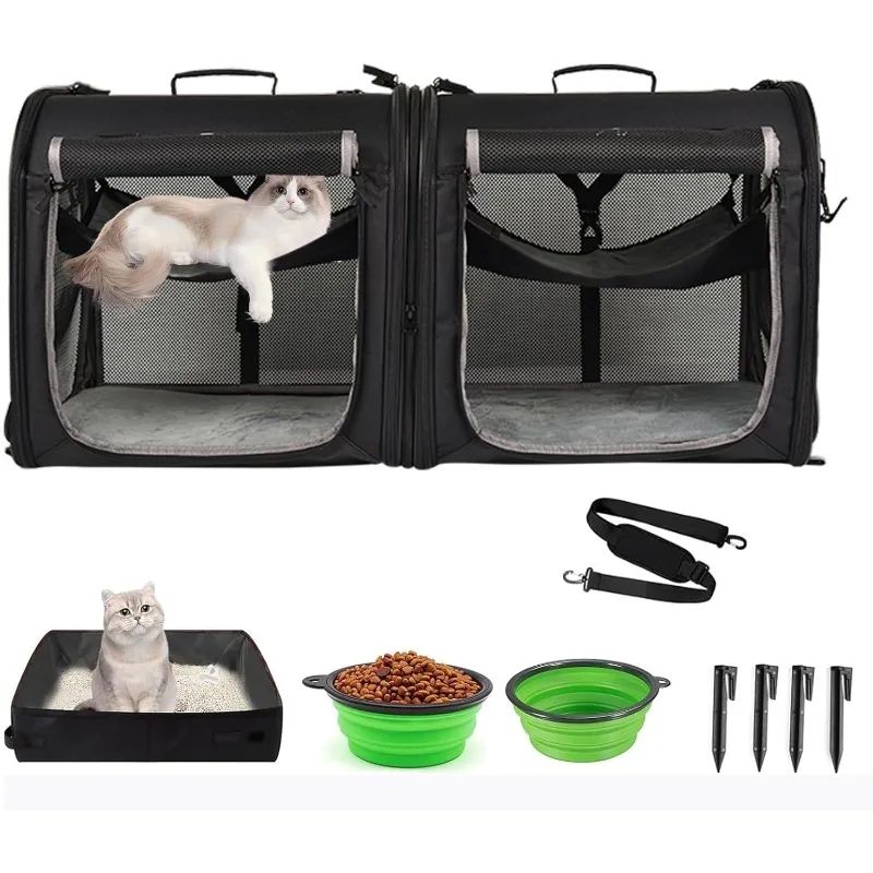 Wakytu Foldable Pet Carrier And Double Pet Carrier For Cats And Small Dogs 0