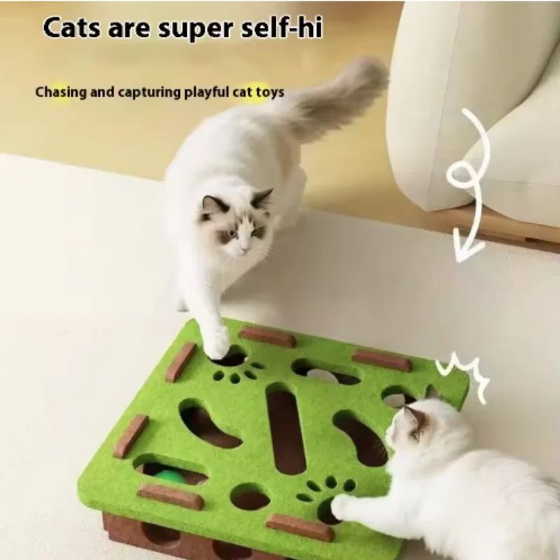 Felt Interactive Cat Toy Maze Puzzle With Bell Balls 0