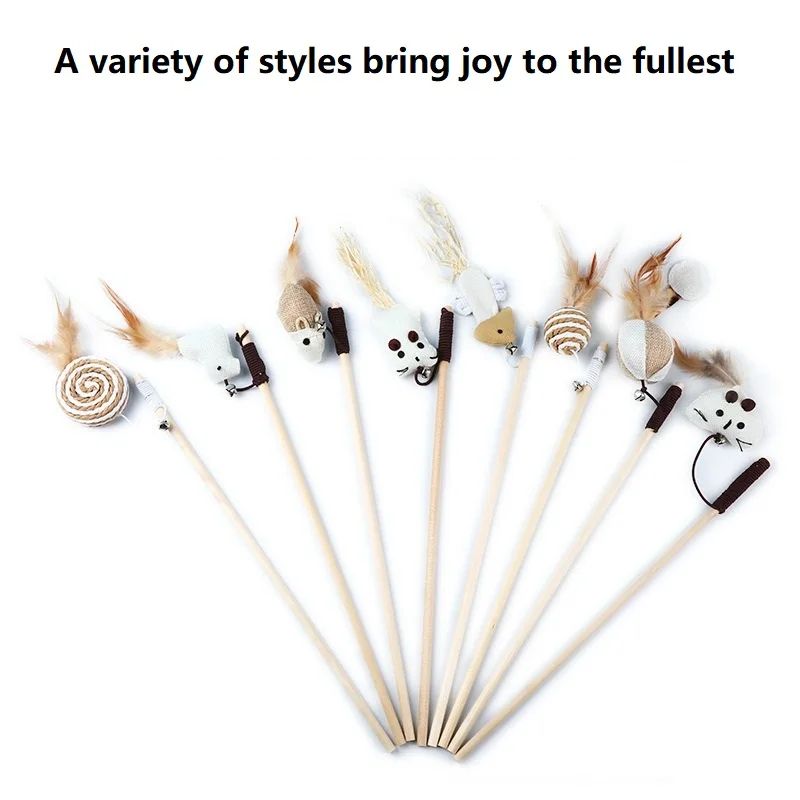 Interactive Feather Cat Wand Toy With Wooden Rod 1