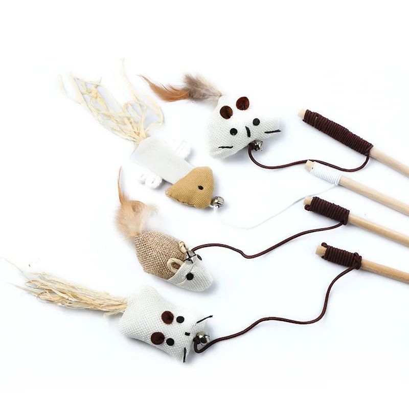 Interactive Feather Cat Wand Toy With Wooden Rod 4