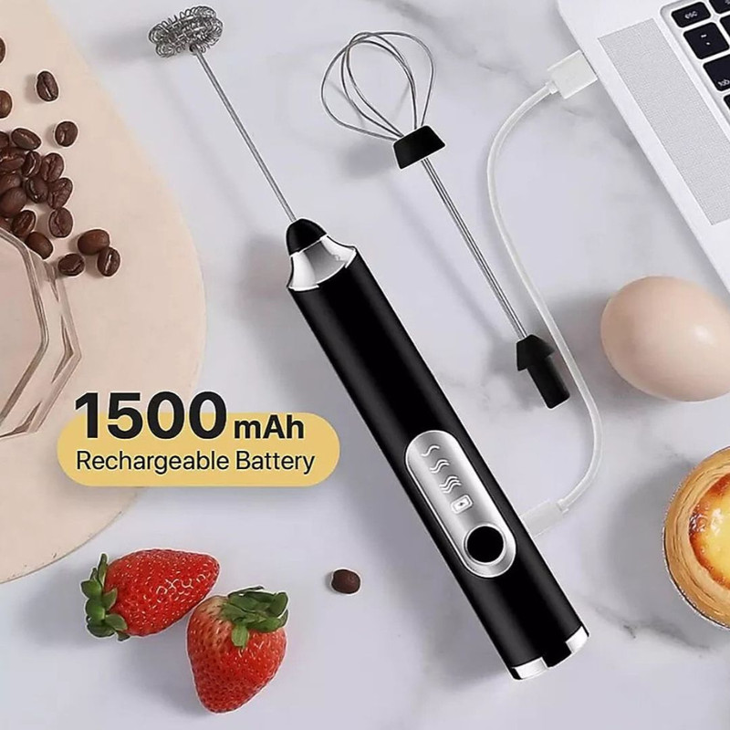 Electric Milk Frother With Egg Beater Mixer 3Speed USB Rechargeable 3