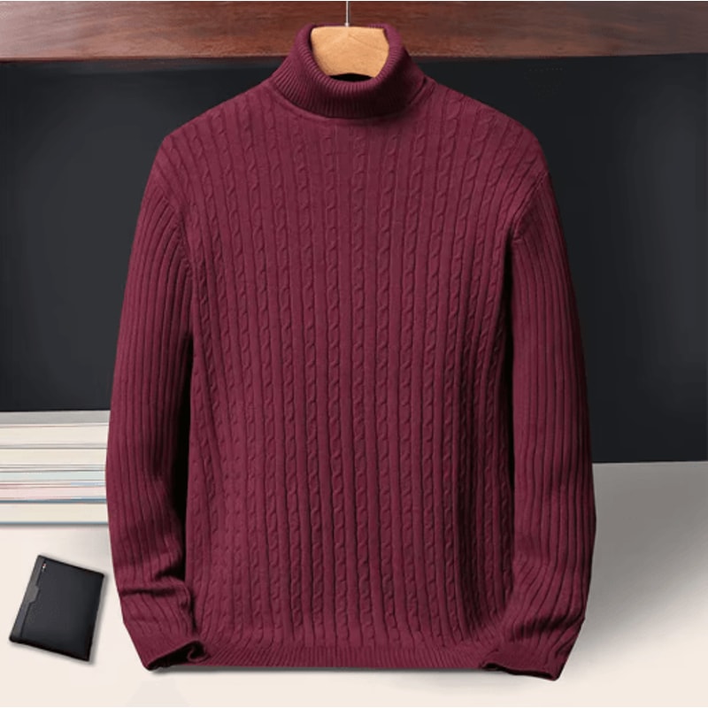 Mens Long Sleeve Knitted Turtleneck Striped Sweater 2
