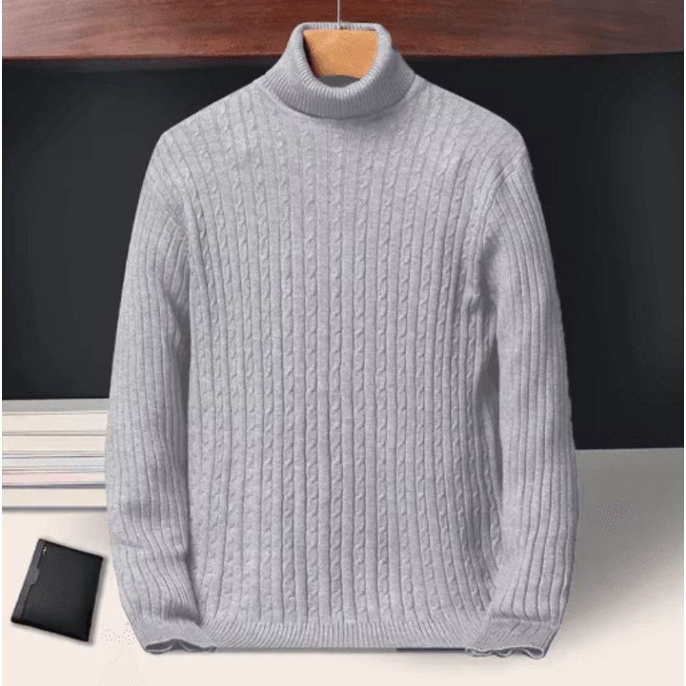 Mens Long Sleeve Knitted Turtleneck Striped Sweater 3