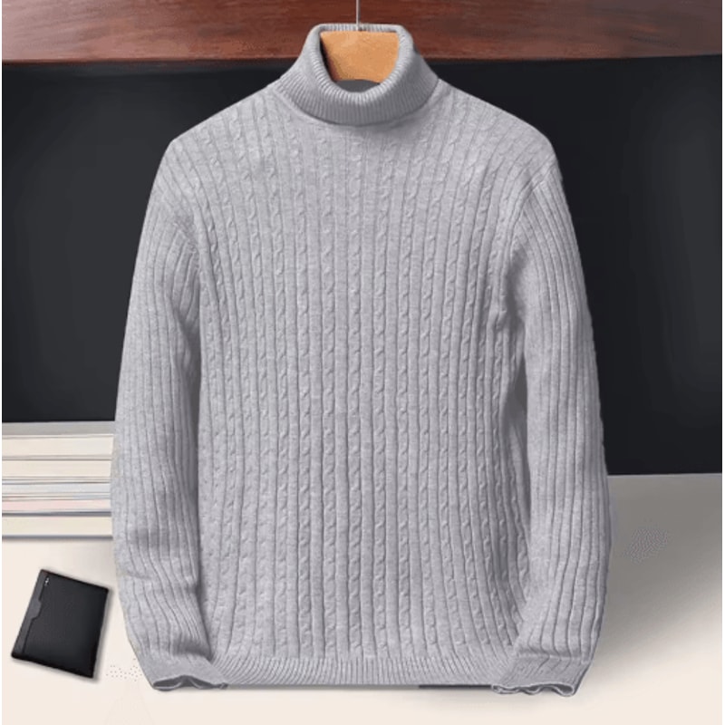Mens Long Sleeve Knitted Turtleneck Striped Sweater 3