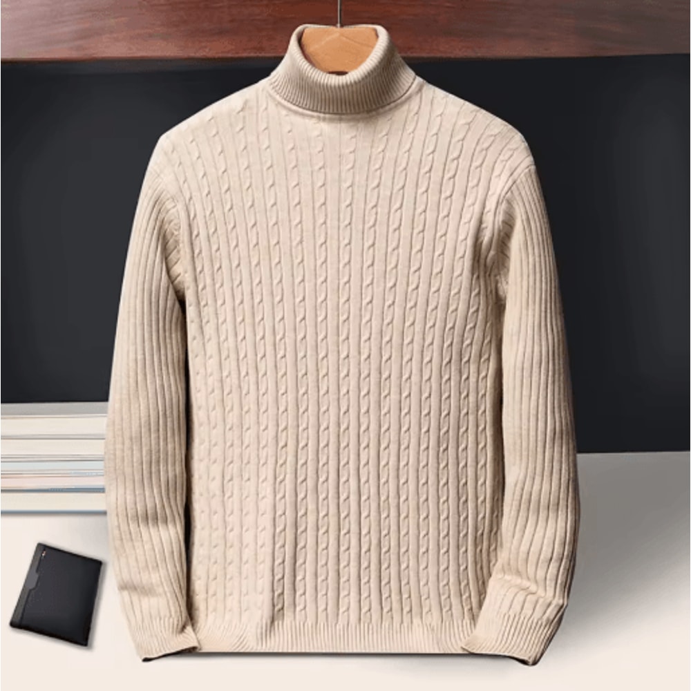 Mens Long Sleeve Knitted Turtleneck Striped Sweater 4