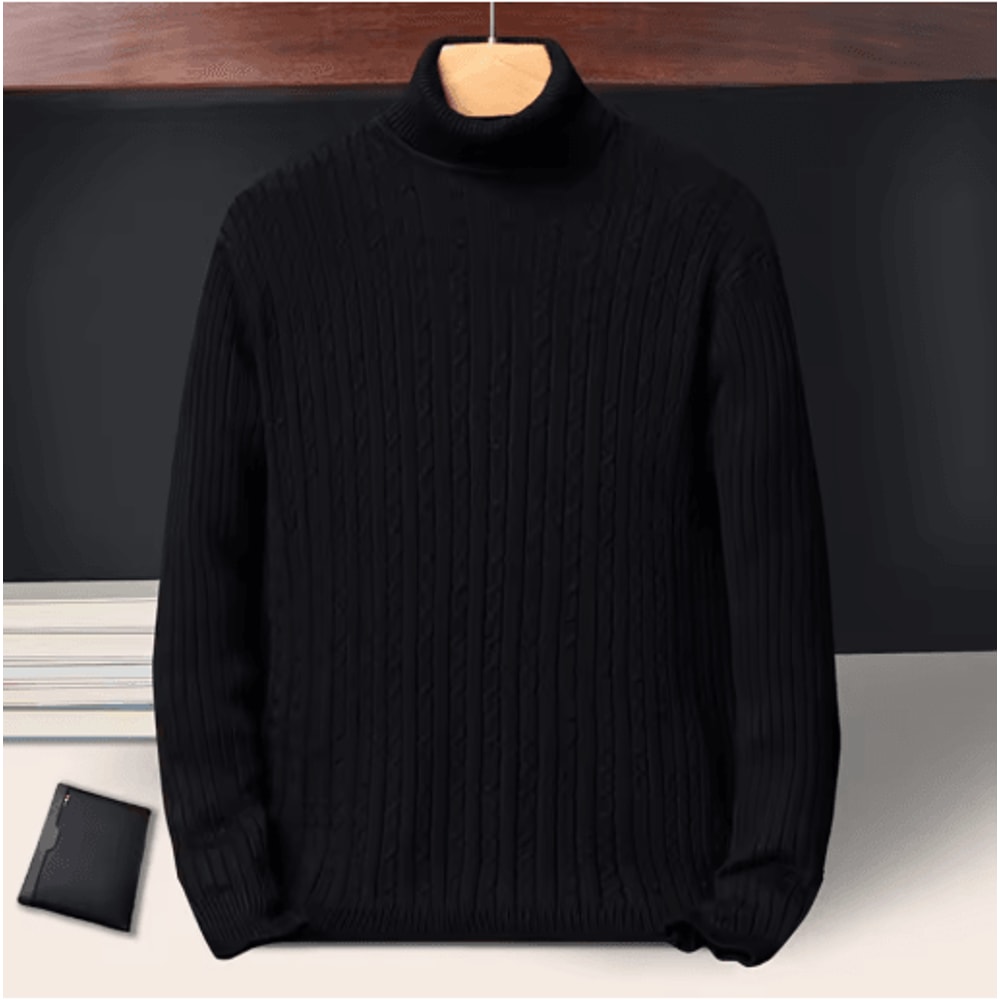 Mens Long Sleeve Knitted Turtleneck Striped Sweater 5