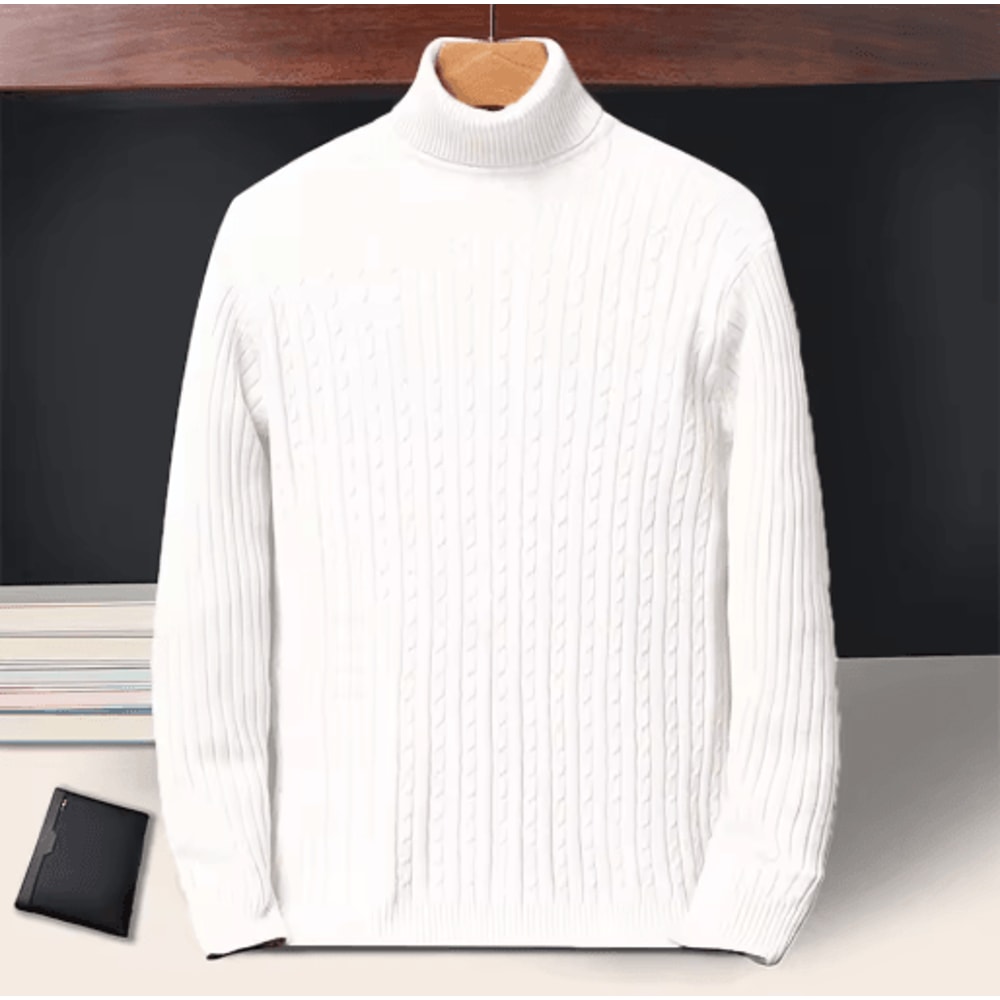 Mens Long Sleeve Knitted Turtleneck Striped Sweater 6