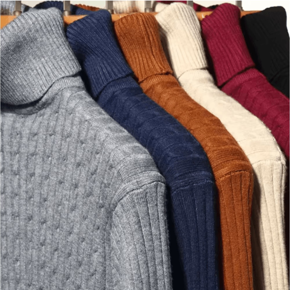 Mens Long Sleeve Knitted Turtleneck Striped Sweater 0