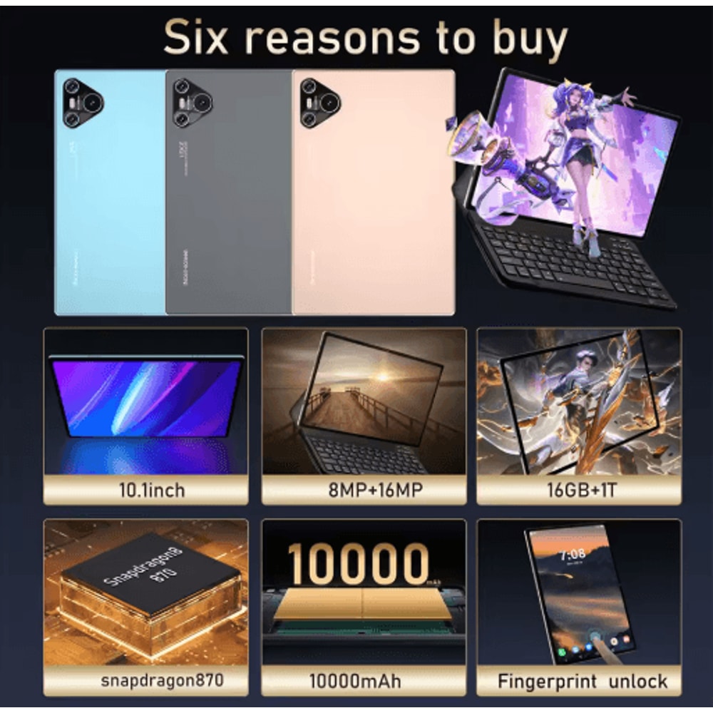 New 2025 16 Pro 10 Inch Android Tablet With Snapdragon 870 16GB RAM And 1TB Storage 11