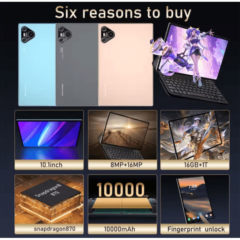 New 2025 16 Pro 10 Inch Android Tablet With Snapdragon 870 16GB RAM And 1TB Storage 11