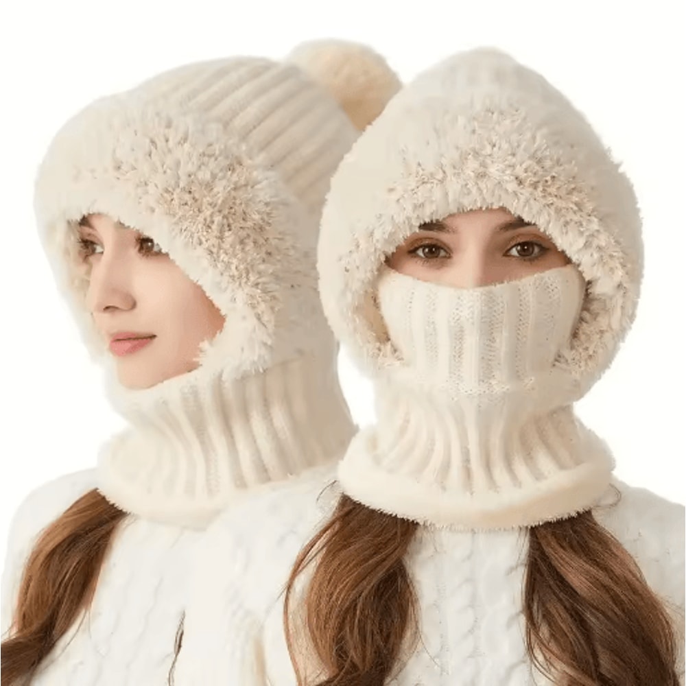 Winter Fleece Lined Knitted Hat With Ear Flaps Windproof Hooded Neck Gaiter For Cold Weather Cyclin 2