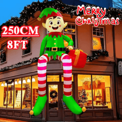 8ft christmas inflatable sitting elf with gift outdoor inflatable elf decoration with built in led lights