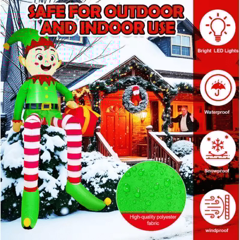8FT Christmas Inflatable Sitting Elf With Gift Outdoor Inflatable Elf Decoration With Built In LED 3