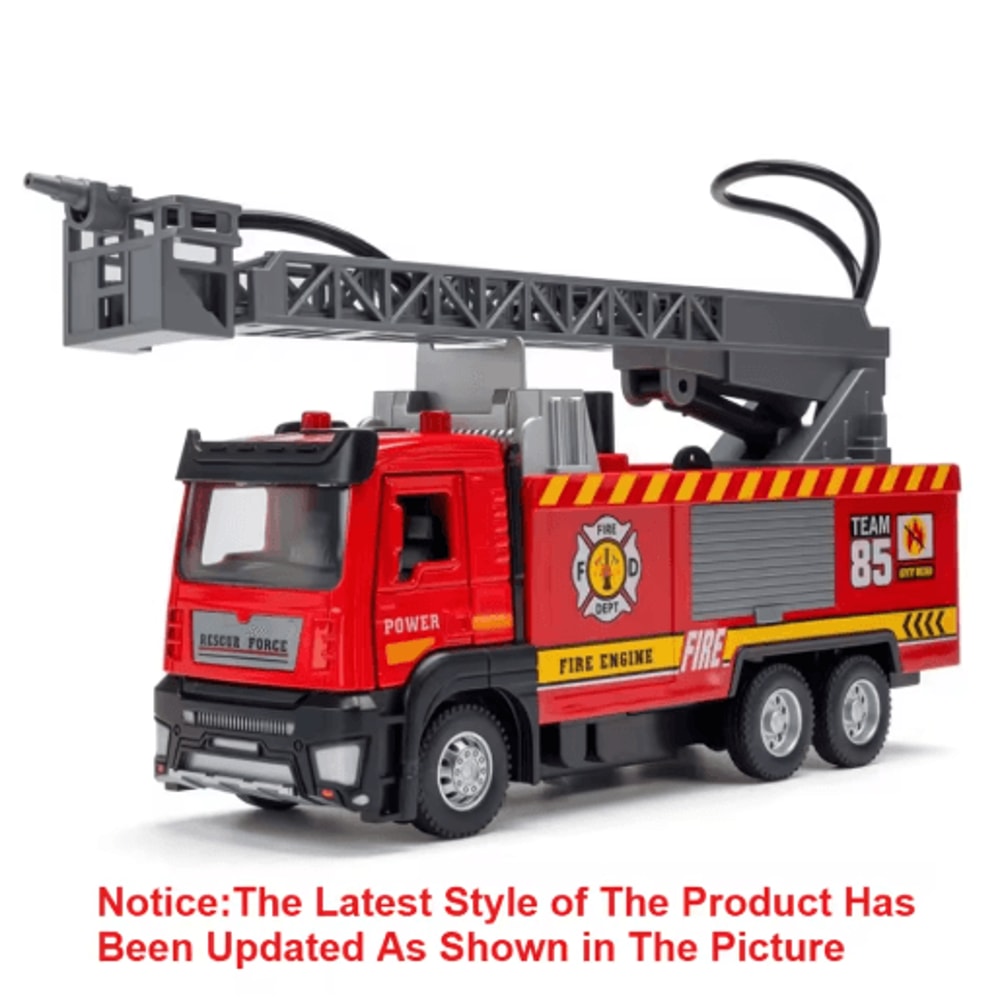 Scale Water Spray Fire Truck Toy With Lights Sound Pull Back Ladder Rescue Vehicle For Kids 1
