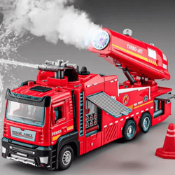 scale water spray fire truck toy with lights & sound pull back ladder rescue vehicle for kids