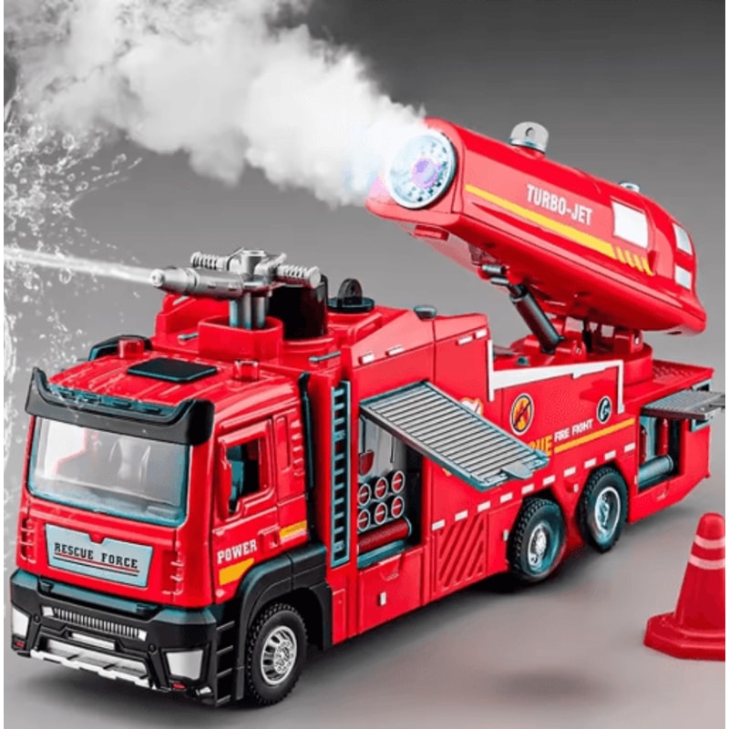 Scale Water Spray Fire Truck Toy With Lights Sound Pull Back Ladder Rescue Vehicle For Kids 0
