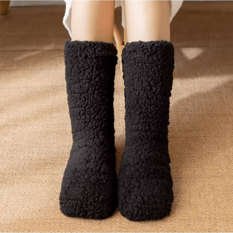 Womens Thickened Thermal Slipper Socks Winter Warm Plus Velvet Anti Slip Home Sleep Socks 5