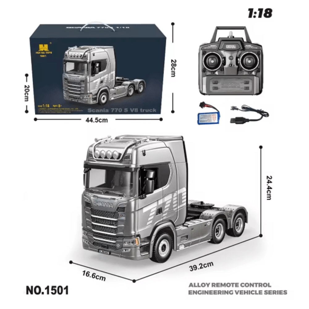 HUINA RC Alloy Tractor Truck 1 18 Scale 19 Channel Engineering Trailer With Lights Sound 2