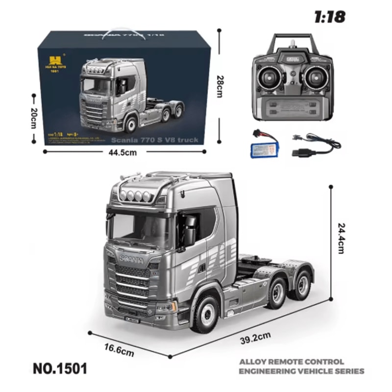 HUINA RC Alloy Tractor Truck 1 18 Scale 19 Channel Engineering Trailer With Lights Sound 2