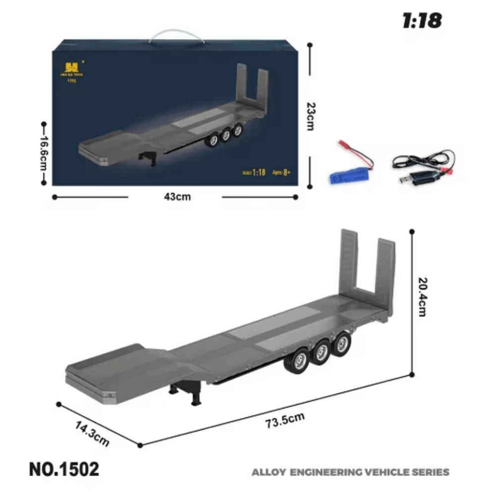 HUINA RC Alloy Tractor Truck 1 18 Scale 19 Channel Engineering Trailer With Lights Sound 3