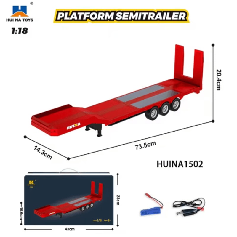HUINA RC Alloy Tractor Truck 1 18 Scale 19 Channel Engineering Trailer With Lights Sound 5