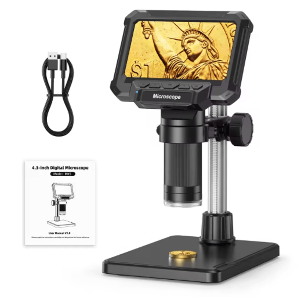 1600X Digital Microscope With 43 Inch IPS Screen Coin PCB Inspection Microscope With LED Lights 1