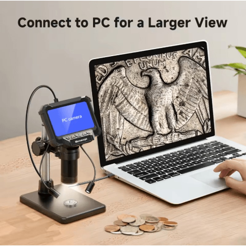 1600X Digital Microscope With 43 Inch IPS Screen Coin PCB Inspection Microscope With LED Lights 3