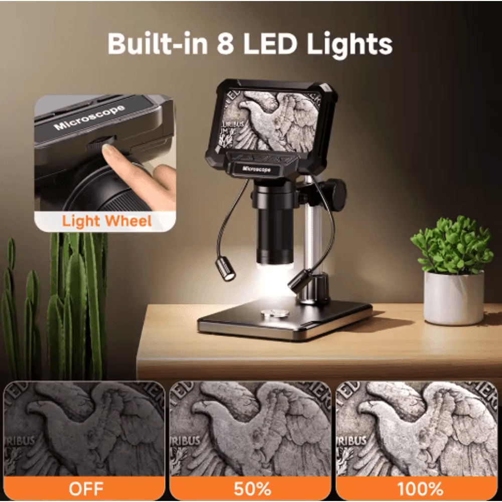 1600X Digital Microscope With 43 Inch IPS Screen Coin PCB Inspection Microscope With LED Lights 4