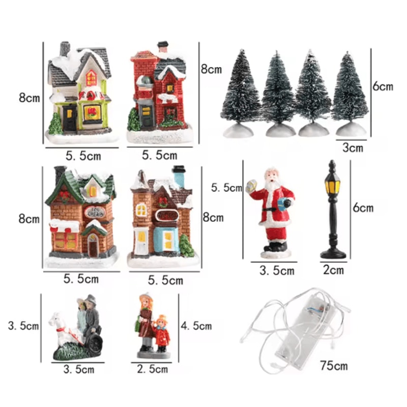 LED Resin Christmas Village Ornament Set Lighted Holiday House With Santa Snow Scene 1