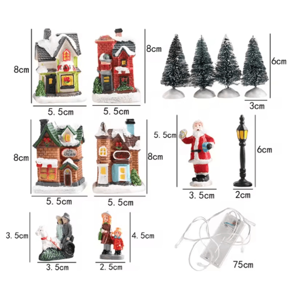 LED Resin Christmas Village Ornament Set Lighted Holiday House With Santa Snow Scene 2
