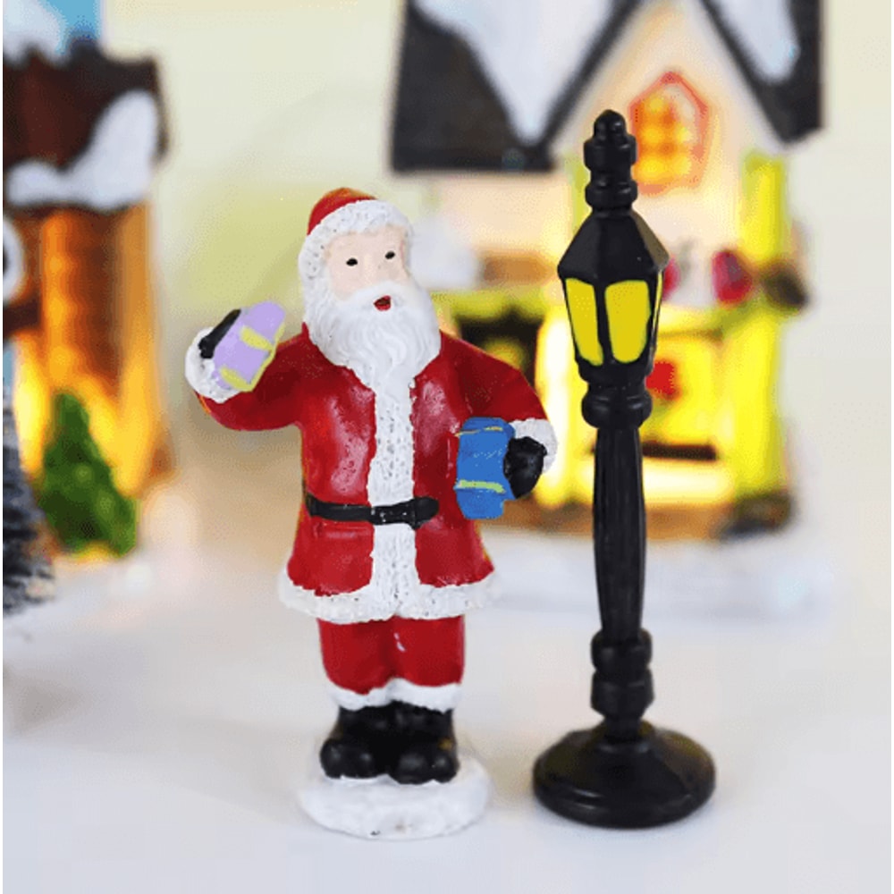 LED Resin Christmas Village Ornament Set Lighted Holiday House With Santa Snow Scene 5