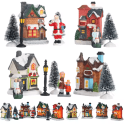 led resin christmas village ornament set lighted holiday house with santa snow scene