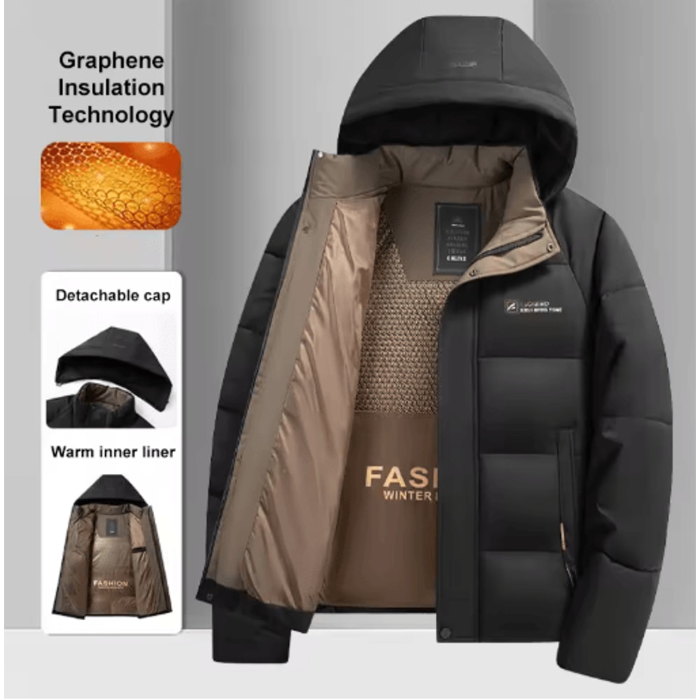 Mens Graphene Winter Jacket Warm Windproof Hooded Outdoor Overcoat 4